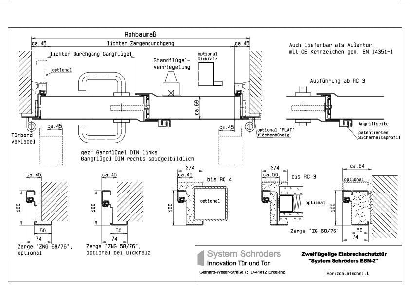 Einbruchschutzstahltür RC1, RC2, RC3, RC4 zweiflügelig System Schröders ESN-2