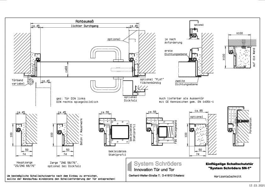 System Schröders Türen + Tore - Schallschutzstahltür bis 53dB einflügelig System Schröders SN-1