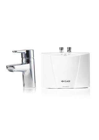 CLAGE E-Klein-Durchlauferhitzer mit Armatur MCX Blue für das Waschbecken, steckerfertig