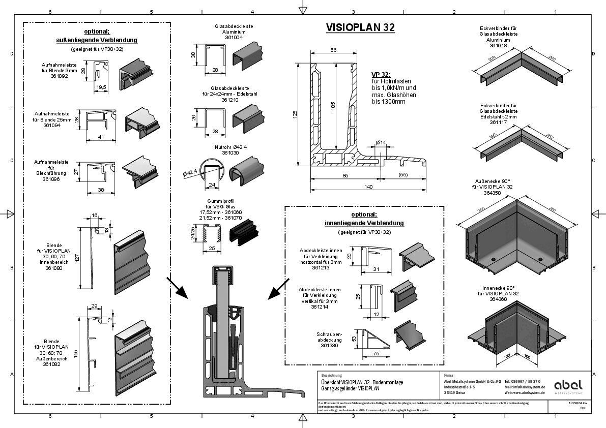 VISIOPLAN 32, Ganzglasgeländer - Bodenmontage