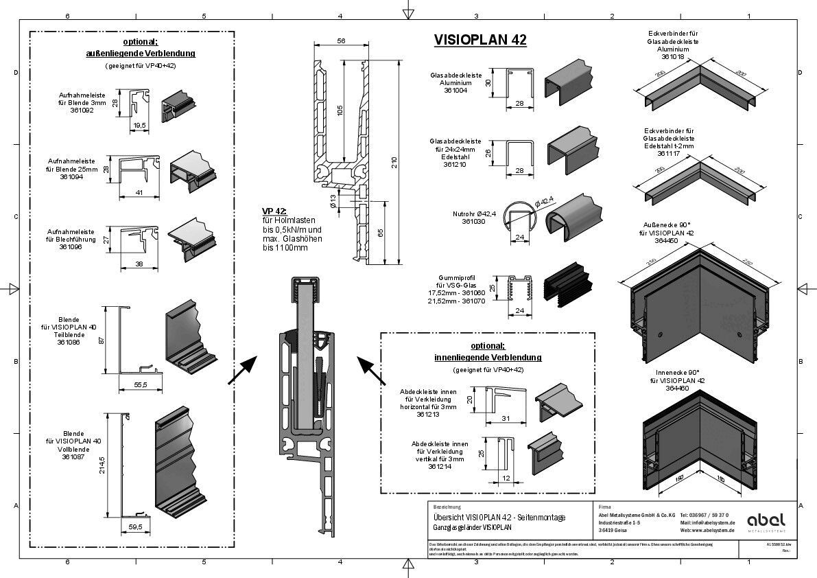 VISIOPLAN 42, Ganzglasgeländer - Seitenmontage