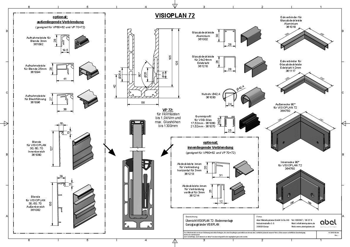 VISIOPLAN 72, Ganzglasgeländer - Seitenmontage