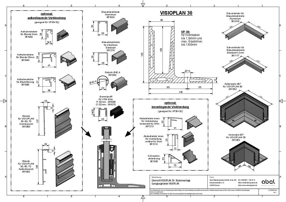 VISIOPLAN 30, Ganzglasgeländer - Bodenmontage