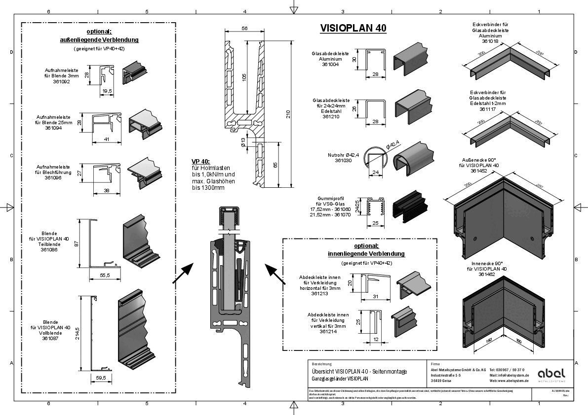 VISIOPLAN 40, Ganzglasgeländer - Seitenmontage
