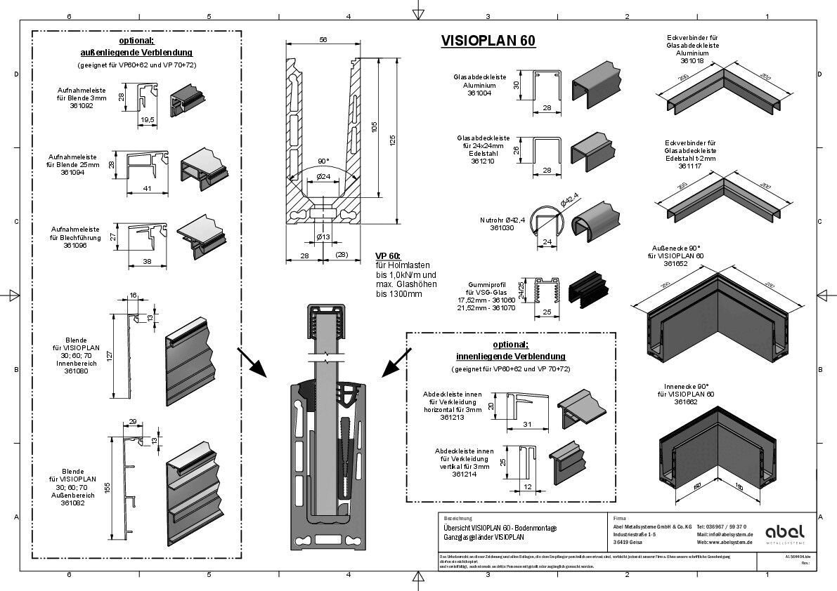 VISIOPLAN 60, Ganzglasgeländer - Bodenmontage