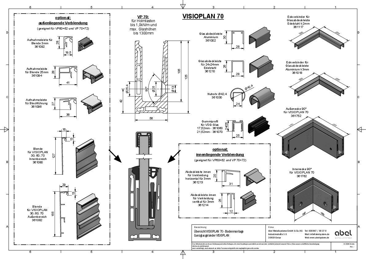 VISIOPLAN 70, Ganzglasgeländer - Seitenmontage