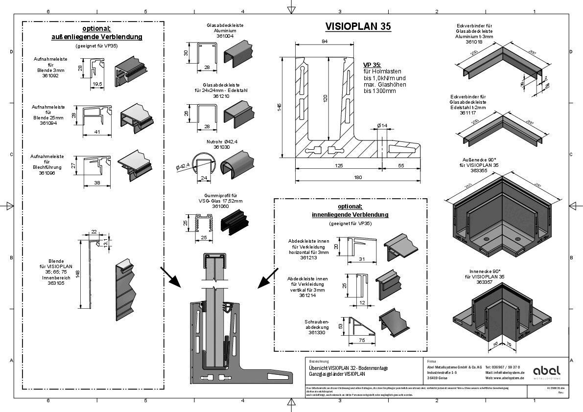 VISIOPLAN 35, Ganzglasgeländer - Bodenmontage