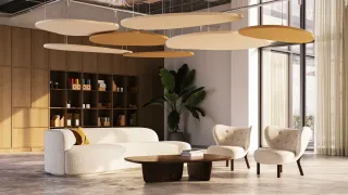 Akustik-Deckensegel und Akustikbaffeln Akustik-Deckensegel und Akustikbaffeln