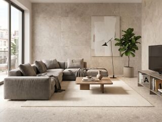 Spannendes Wechselspiel: KERMOS Fliesenserien Limestone x Terrazzo Nuovo