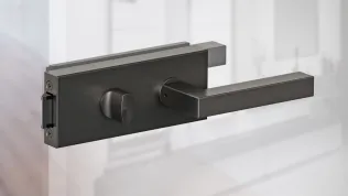 Türbeschlag aus gebürstetem Edelstahl mit minimalistischer Griffgestaltung