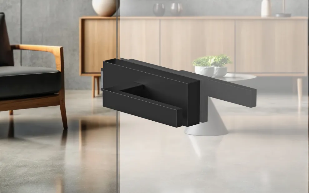 Schwarze Türgriff-Design mit geometrischen Formen und mattem Finish in modernem Wohnraum