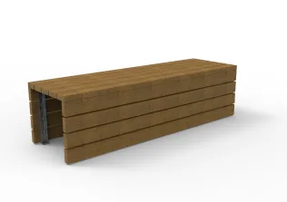 Holztisch mit klaren Linien und integrierter Metallstruktur.
